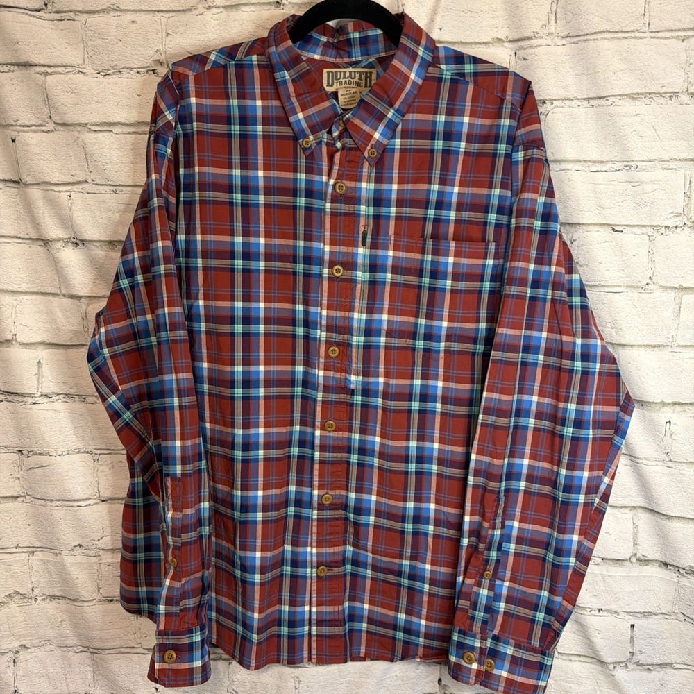 Duluth Trading Co Plaid Button Up Shirt Mens‎ Size XL Casual Blue Red